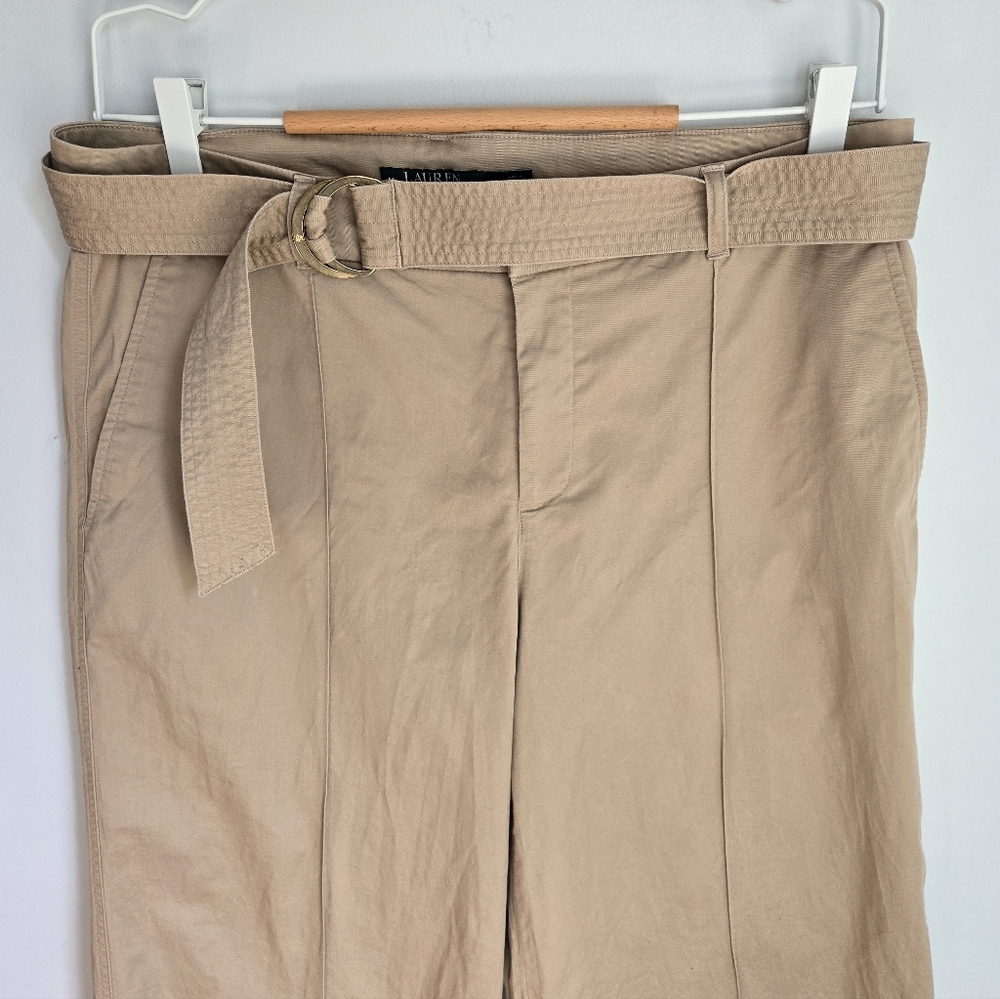 RALPH LAUREN Tan Wide Leg Cotton Trousers with Belt - Picture 2 of 11